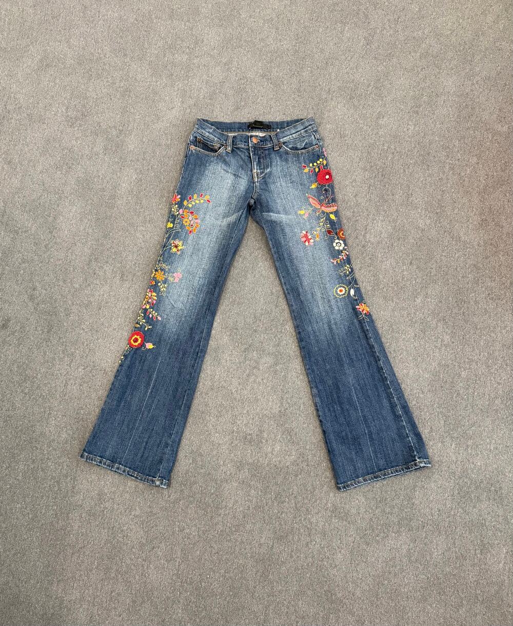 Arden B Floral Embroidered Low-Rise Bootcut Jeans Size 1